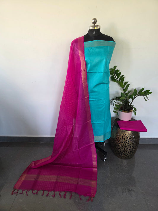 Bhagalpuri fusion mangalagiri silk set - BA165