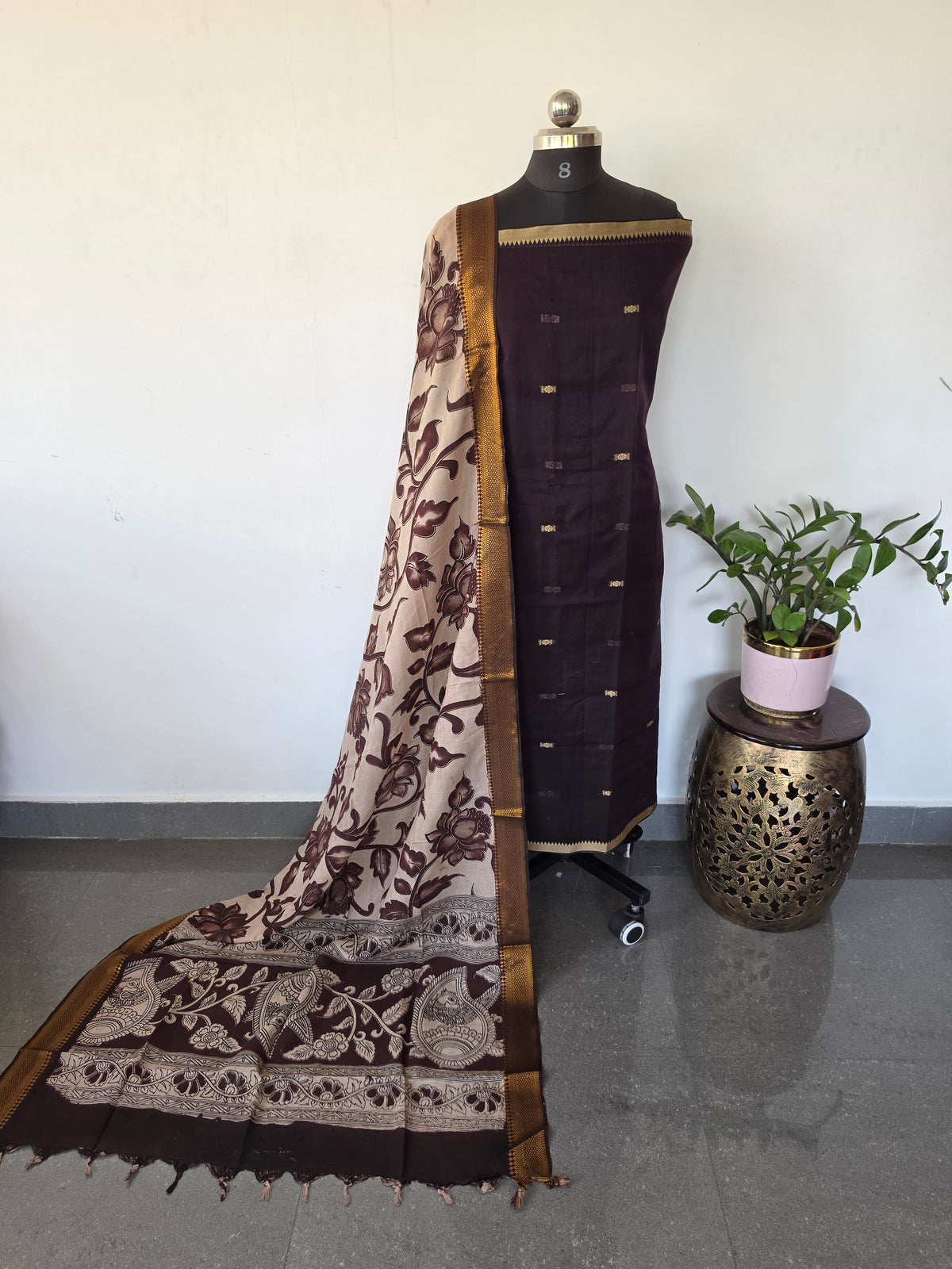 Fusion Narayanapet with handcrafted chennuri silk kalamkari duppatta -NA688