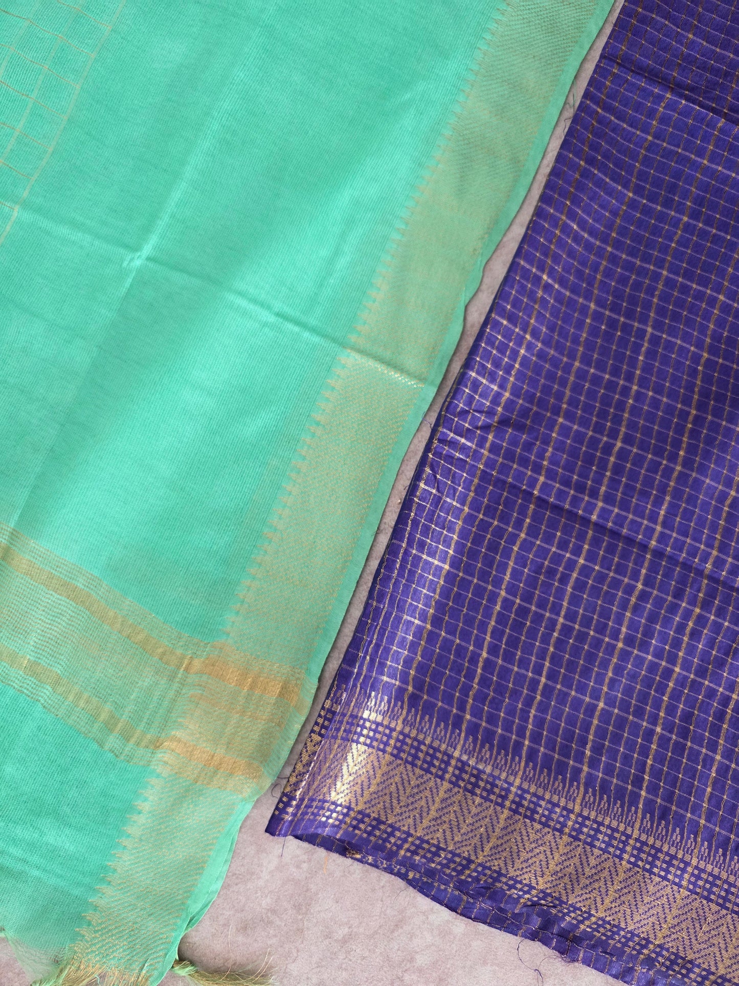 Checked Bhagalpuri fusion mangalagiri silk set - BA530