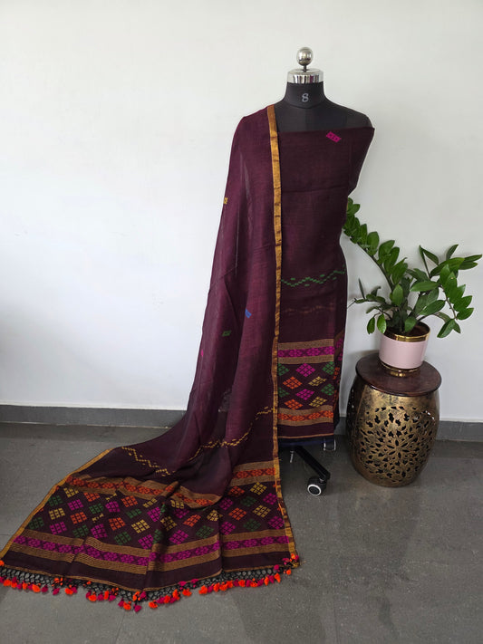 Premium handloom linen jamdhani set - JMM138