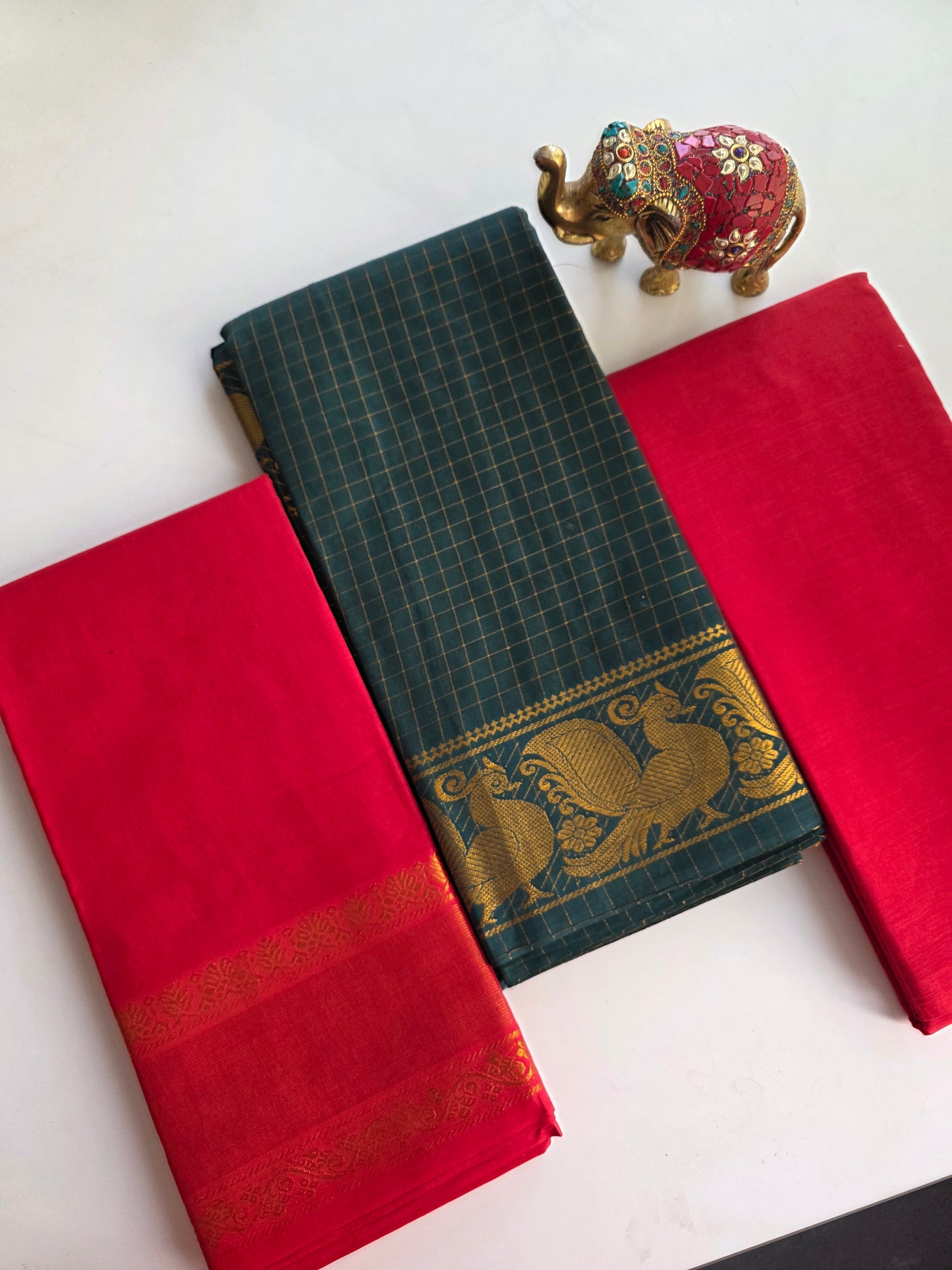 Madurai sungudi zari kattam salwar set - dark green