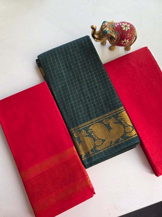 Madurai sungudi zari kattam salwar set - dark green