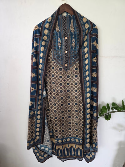 Ajrakh inspired Muslin silk set-VM44