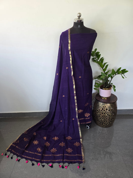 Handloom mul khadi cotton jamdhani set - MUL167