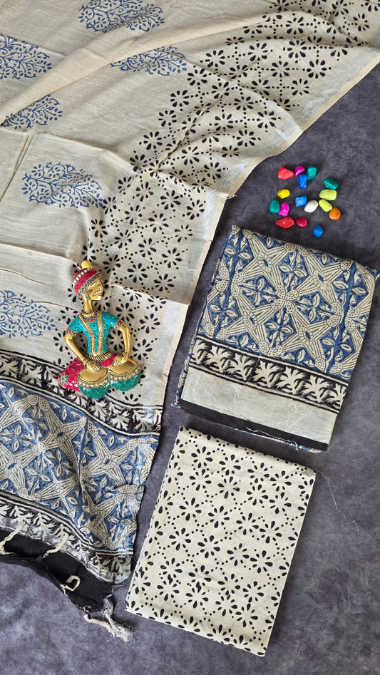 Handblock Jaipuri linen cotton set - JA442