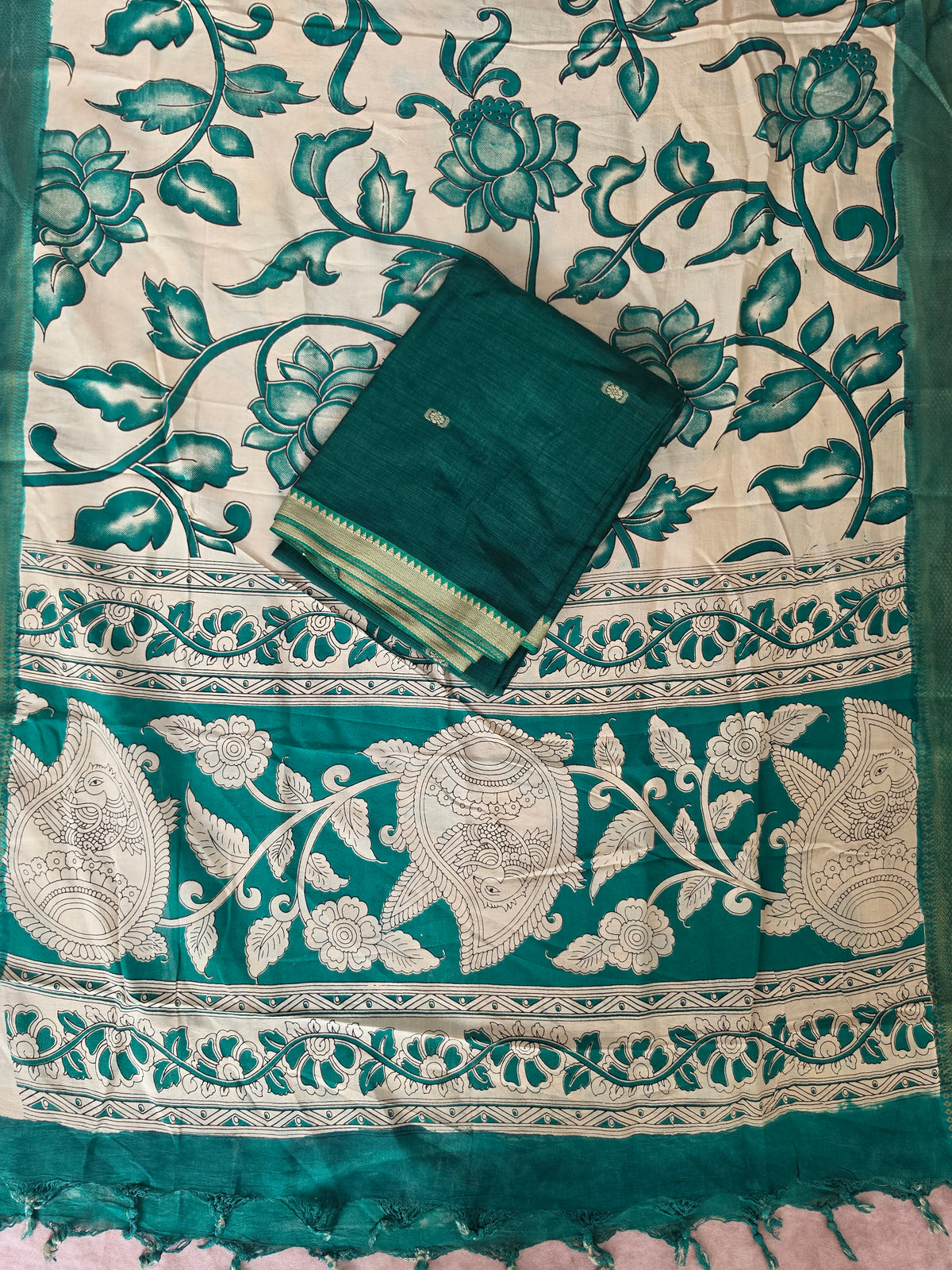 Fusion Narayanapet with handcrafted chennuri silk kalamkari duppatta -NA689