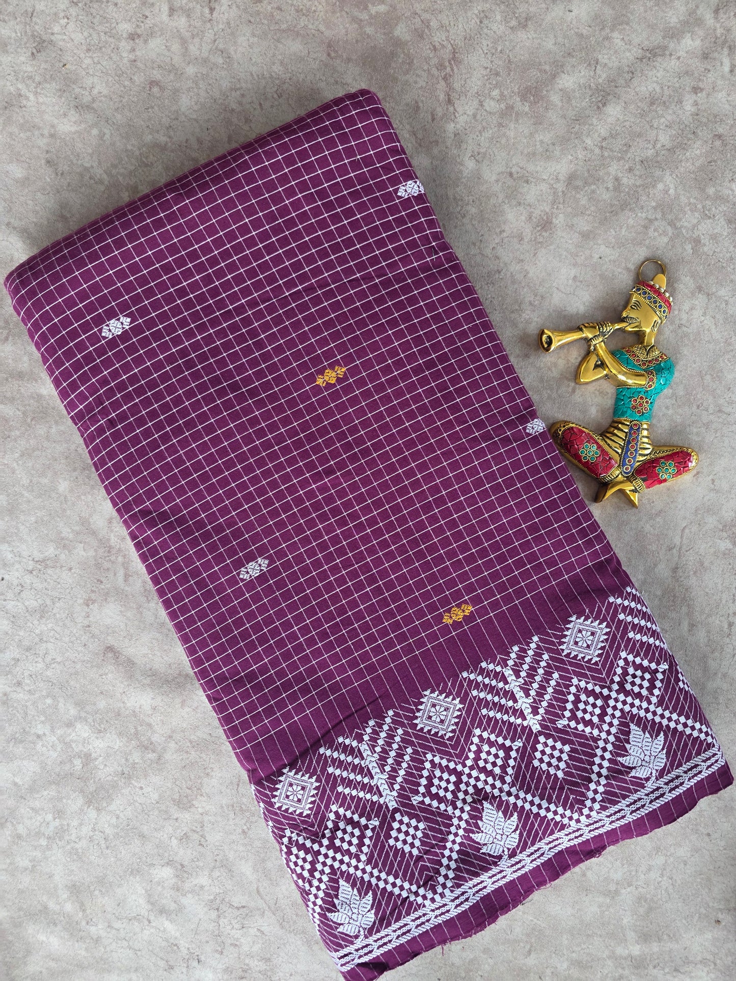 Prewashed Jamdhani Checked Pure handloom cotton running material (0.5 mtrs)  - HRM189