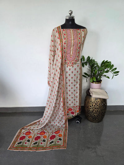 Penkalamkari inspired Muslin silk set-VM43