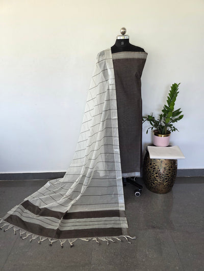 Mangalagiri cotton set with metallic zari border - MAA60