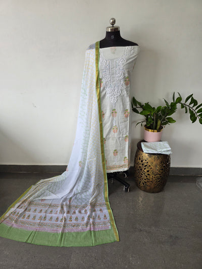 Chikankari handembroidery block printed soft cotton set - AS106