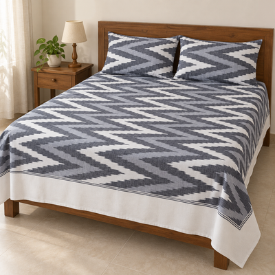Warp ikkat bed sheets (90*108 2/40s bedsheet with pillow) -WW667