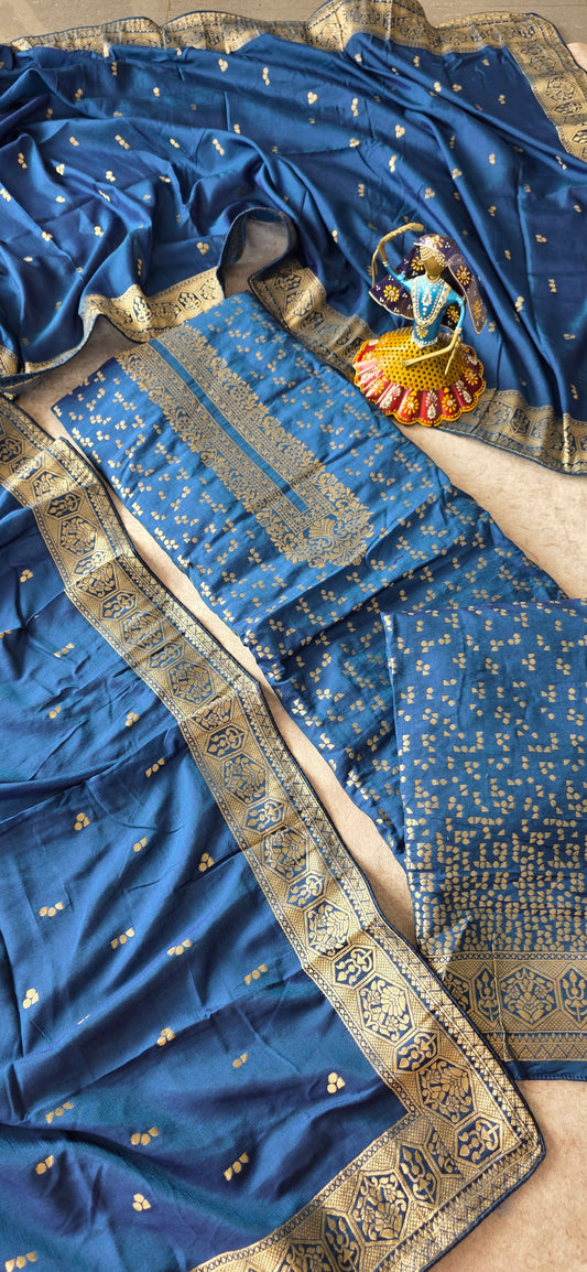 Premium Banarasi soft silk set - blue