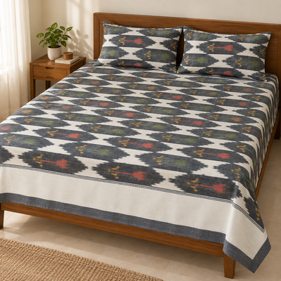 Warp ikkat bed sheets (90*108 2/40s bedsheet with pillow) -WW663