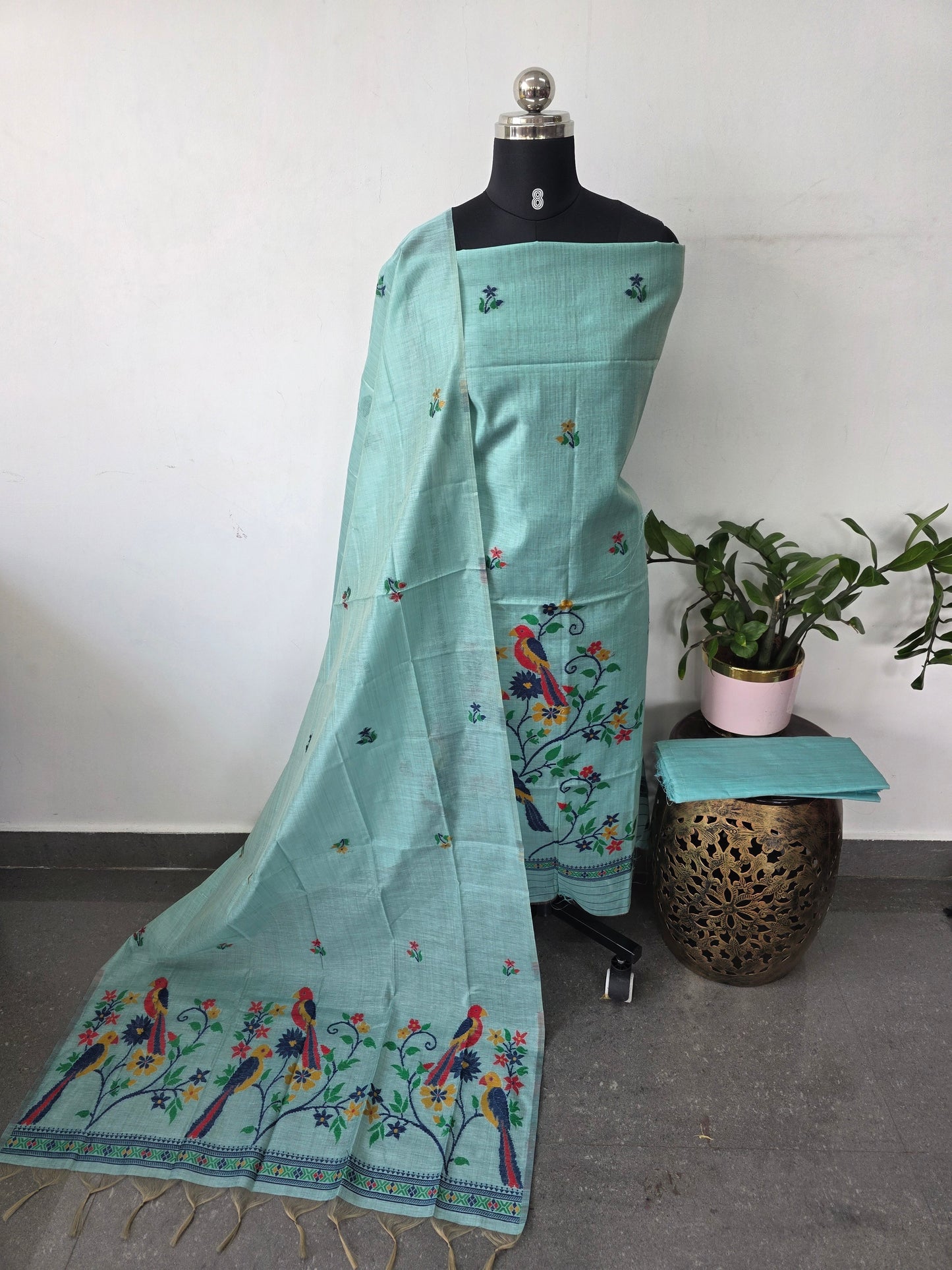 Premium silk cotton jamdhani set-AV370