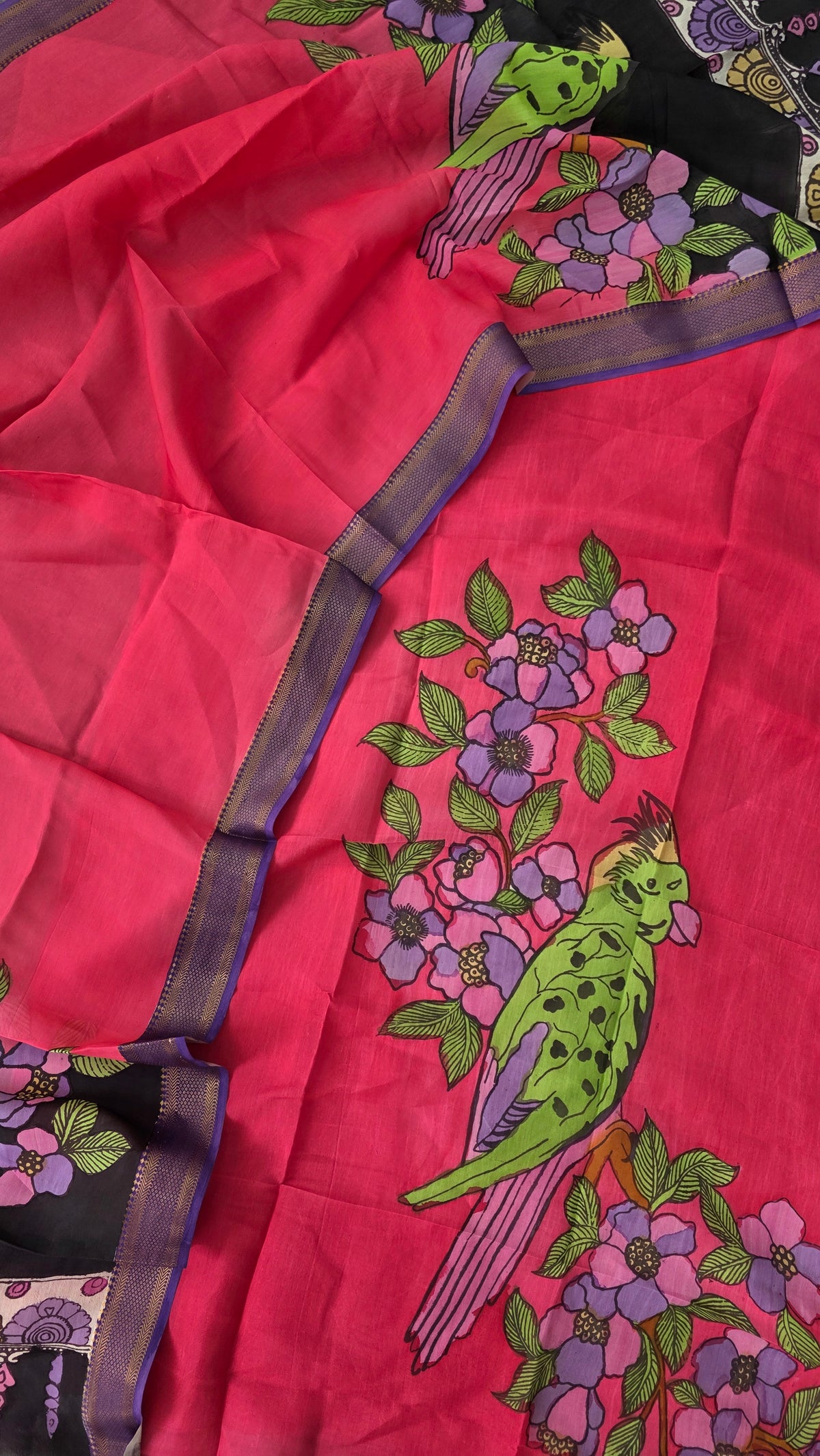 Kalahasthi Handcrafted Penkalamkari bangalore silk set -KH263