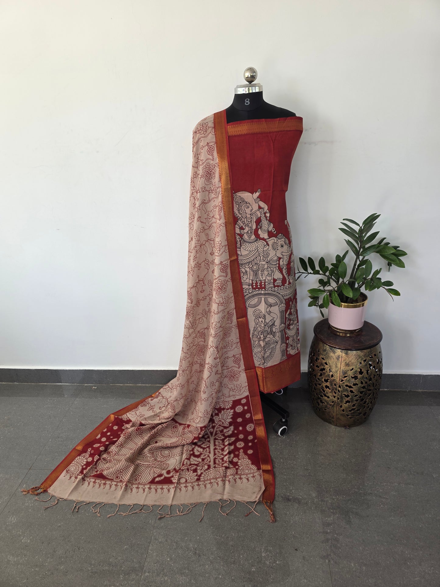 Premium Chennuri pure authentic kalamkari silk with kanchi border -AKS11