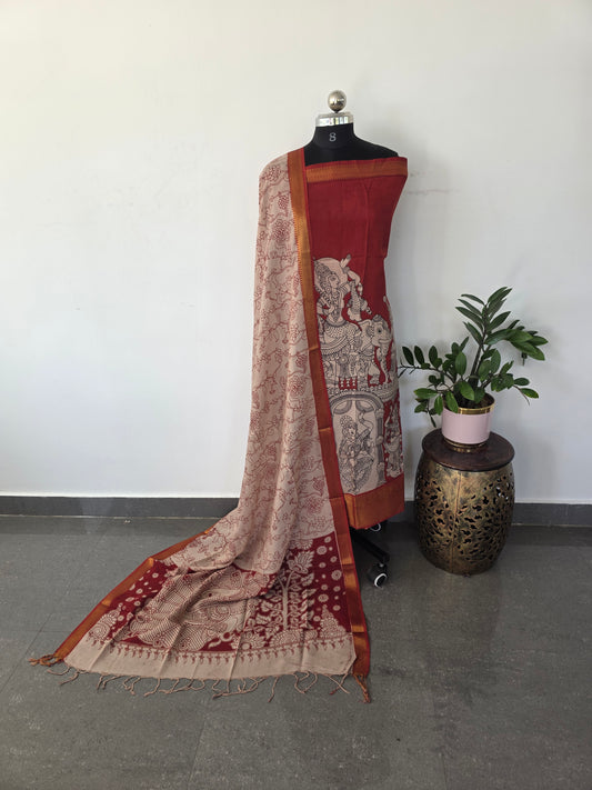 Premium Chennuri pure authentic kalamkari silk with kanchi border -AKS11