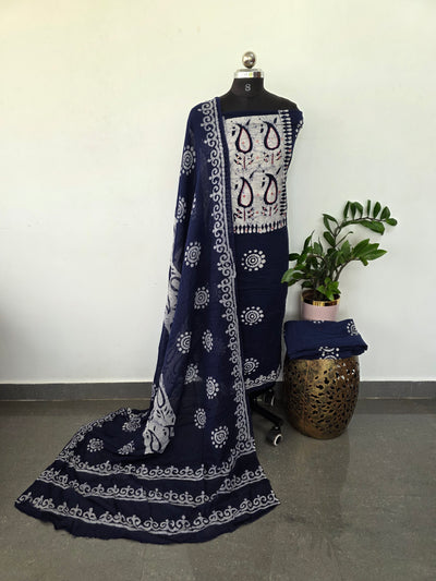 Batik pure cotton salwar set (blue) - BA372
