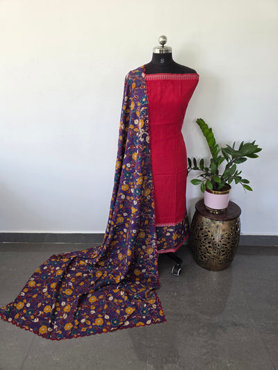 Gap border mangalagiri kalamkari silk set with cutwork chennuri silk shawl - ES58