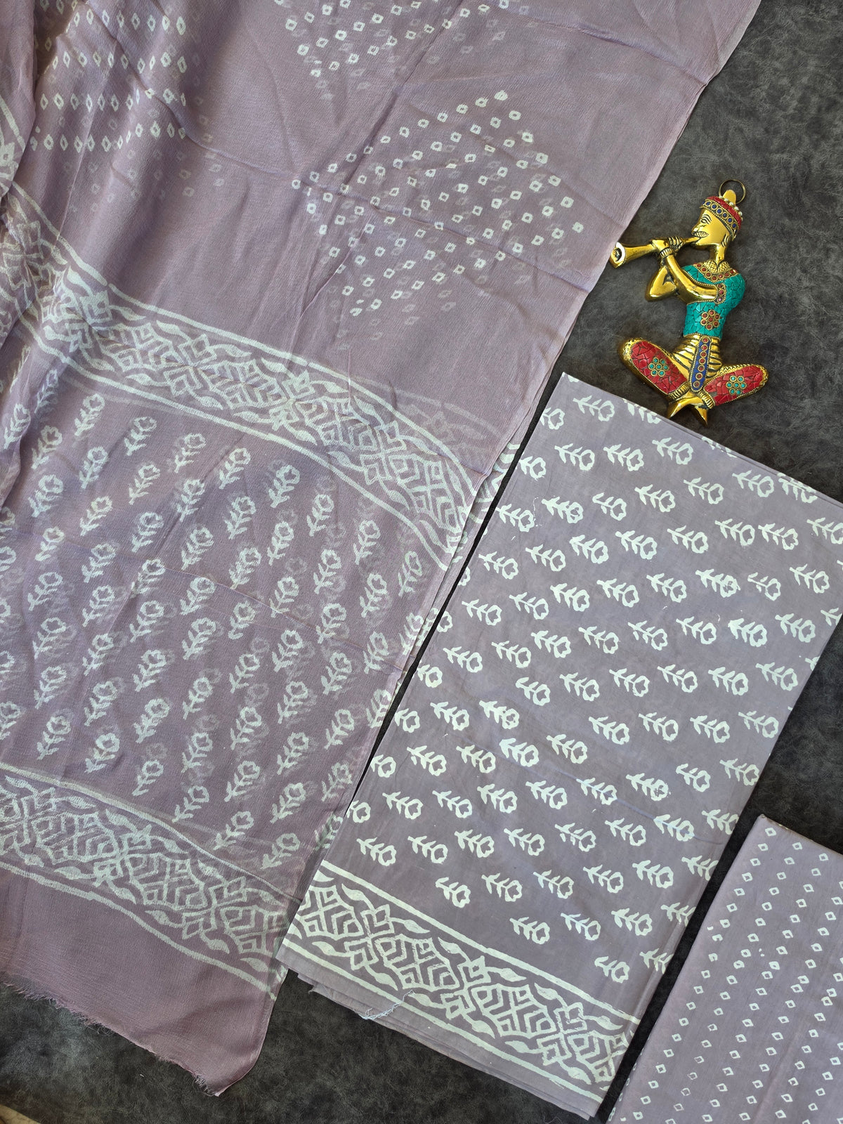 Handblock jaipuri cotton with chiffon duppatta- JA600