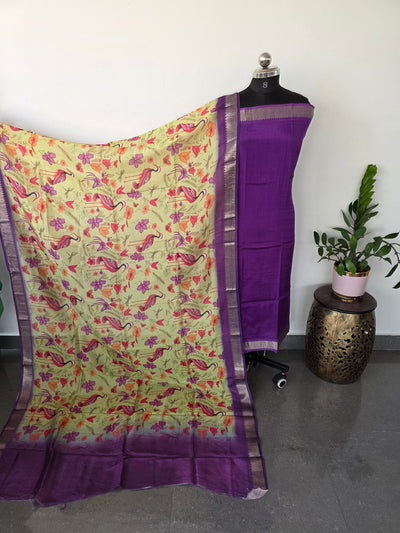 Handloom Mangalagiri silk top with digital mangalagiri silk shawl - AK93