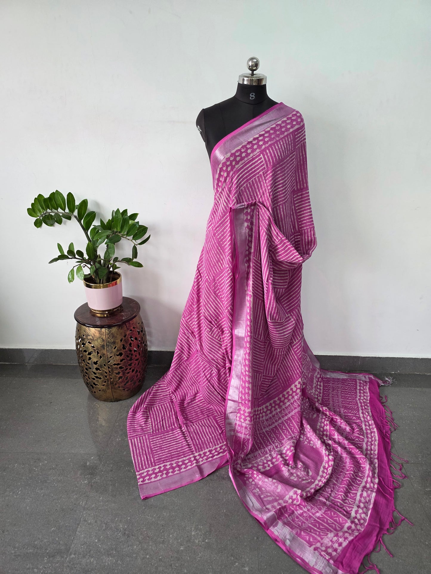 Handblock Jaipuri linen cotton saree - JA836