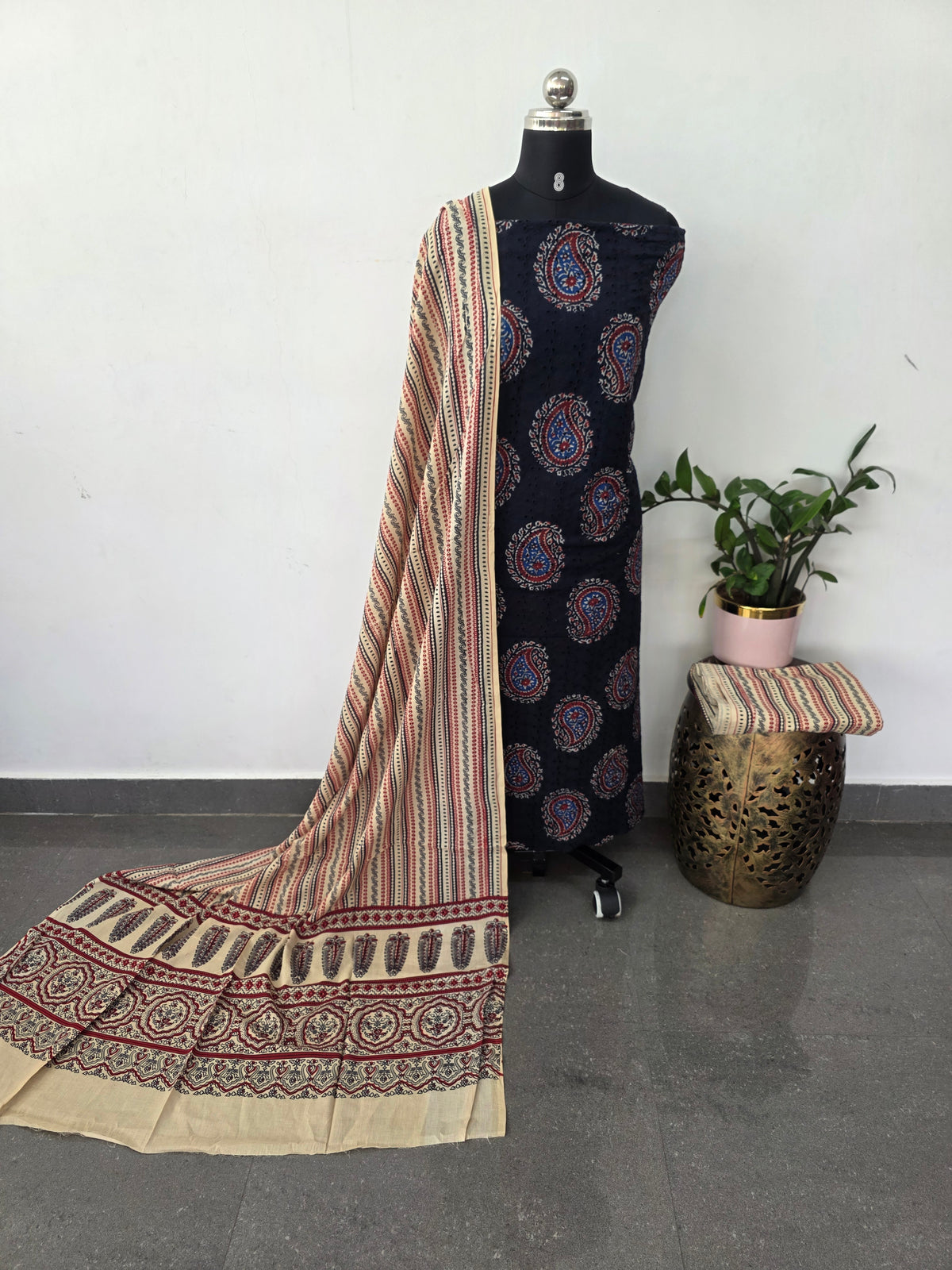Handcrafted hakoba ajrakh cotton set -HZ343
