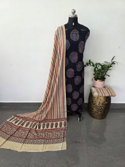Handcrafted hakoba ajrakh cotton set -HZ343
