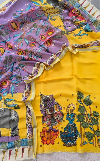 Handcrafted Kalahasthi Penkalamkari bangalore silk set - KH52