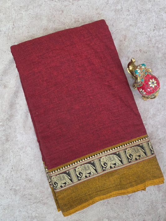 Prewashed South cotton with elephant border running material (0.5 mtrs) - HRM23