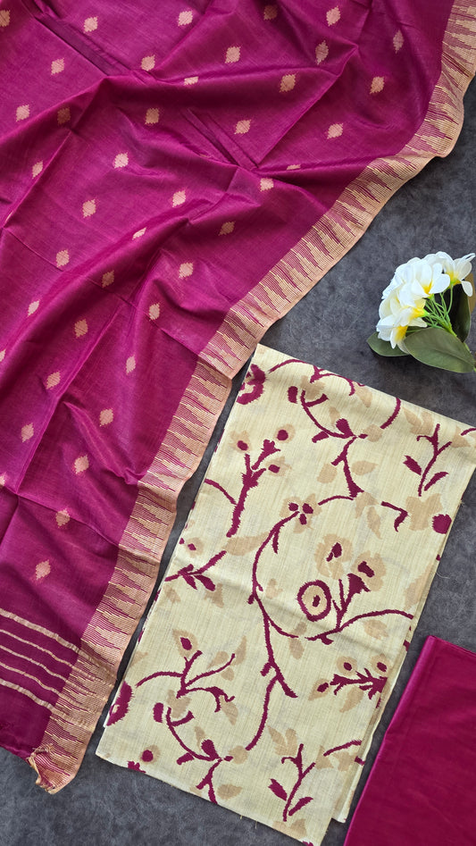 Bhagalpuri khadi cotton with soft silk weave shawl salwar set - BA7