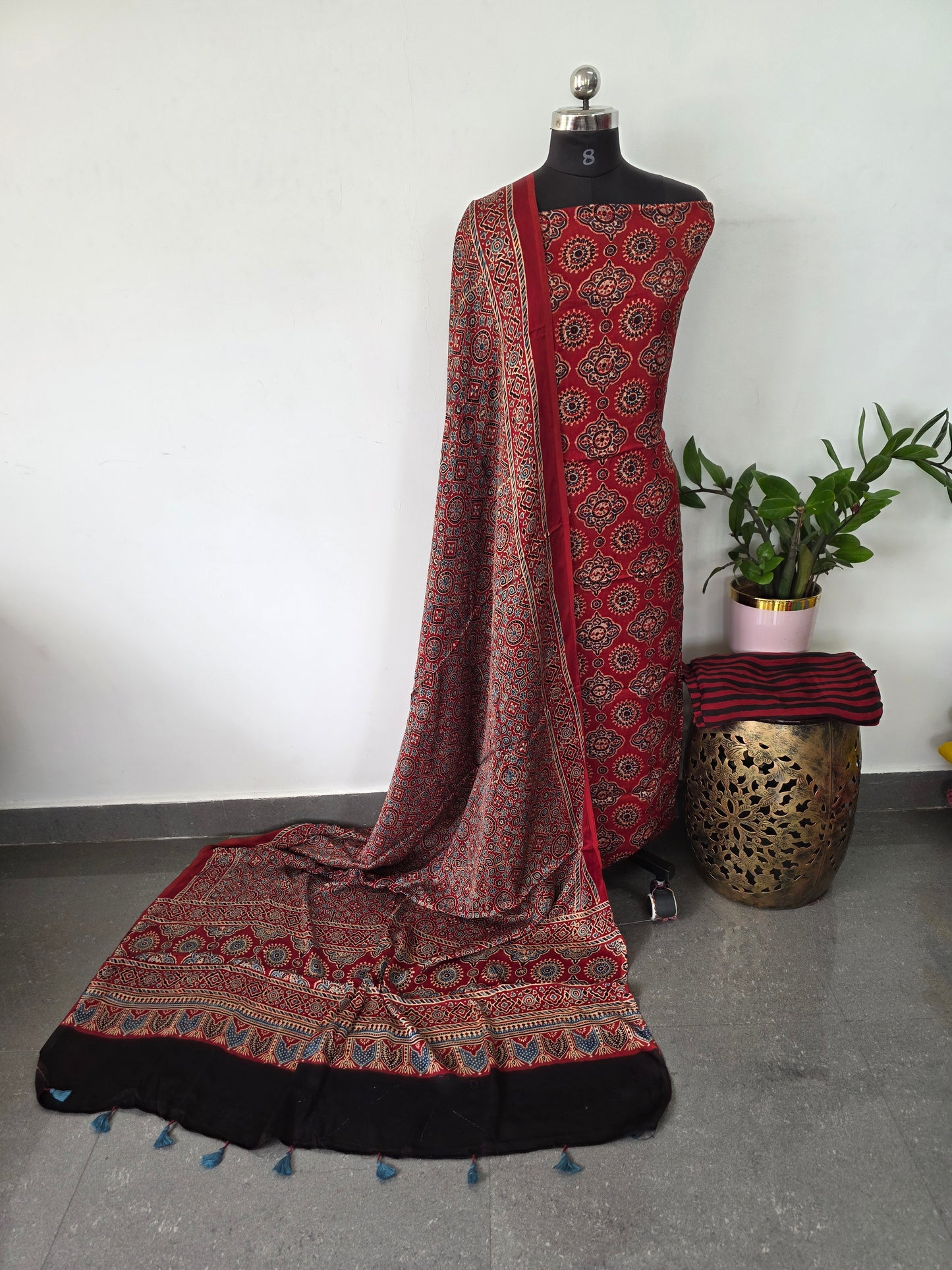 Handcrafted ajrakh modal silk set - HZ83