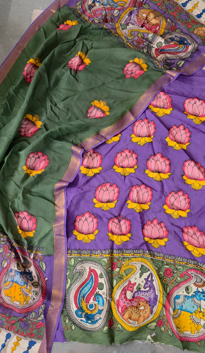 Handcrafted Kalahasthi Penkalamkari bangalore silk set - KH148