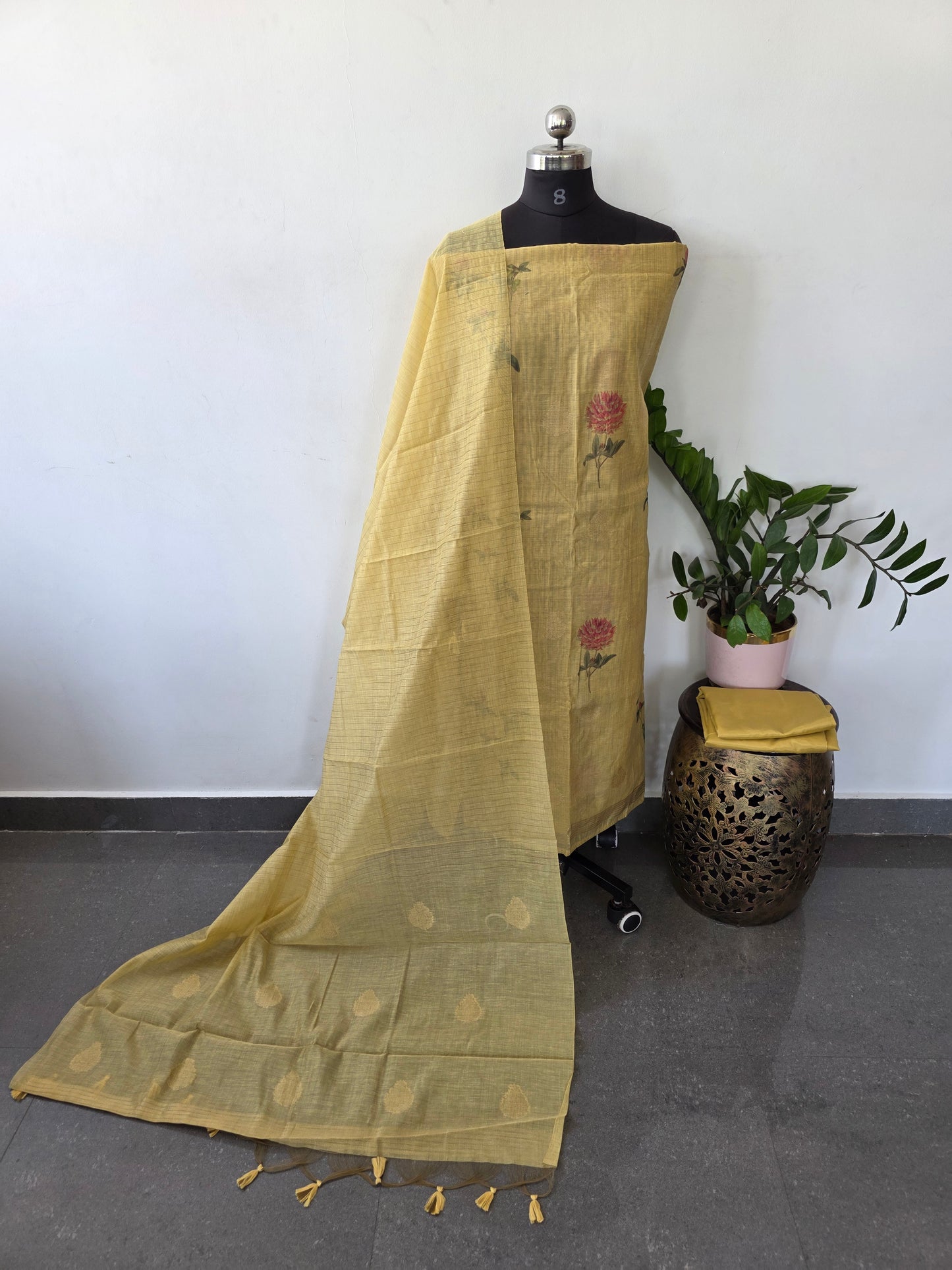 Premium floral jamdhani silk cotton set - CLA157