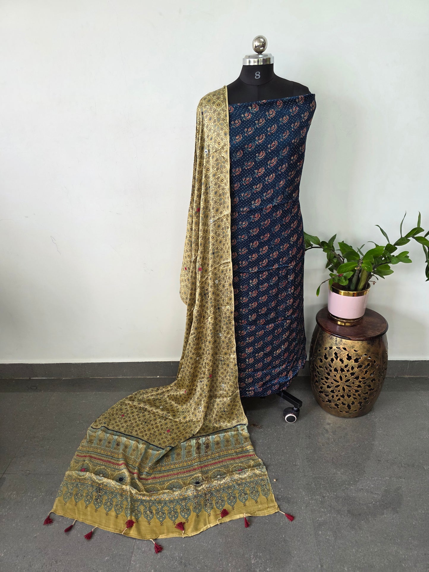 Handcrafted ajrakh modal silk set - HZ105