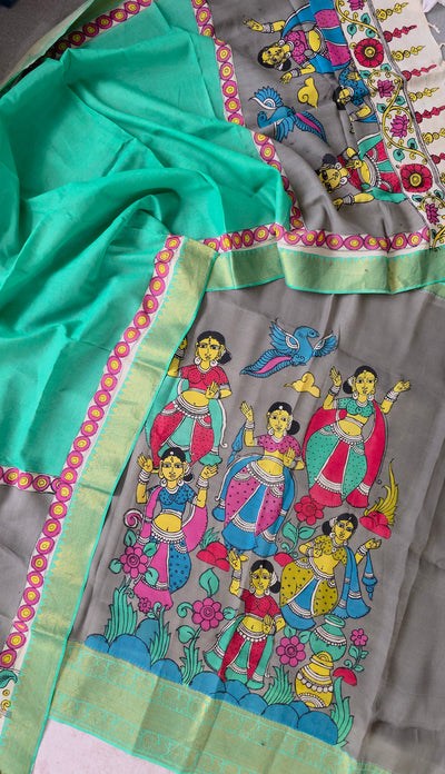 Handcrafted Kalahasthi Penkalamkari bangalore silk set - KH128