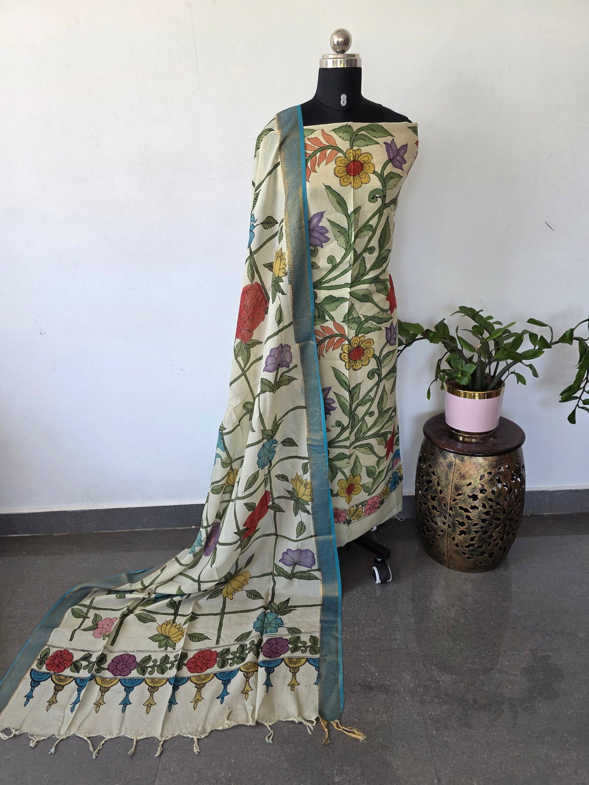 Handcrafted Penkalamkari bangalore silk set -KH240