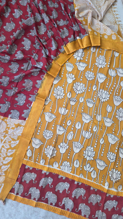 Gap border Mangalagiri kalamkari silk sets (3 mtrs top) - GA23