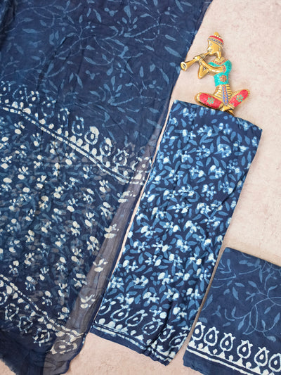 Modal Handblock Jaipuri silk set with chiffon duppatta- JA579