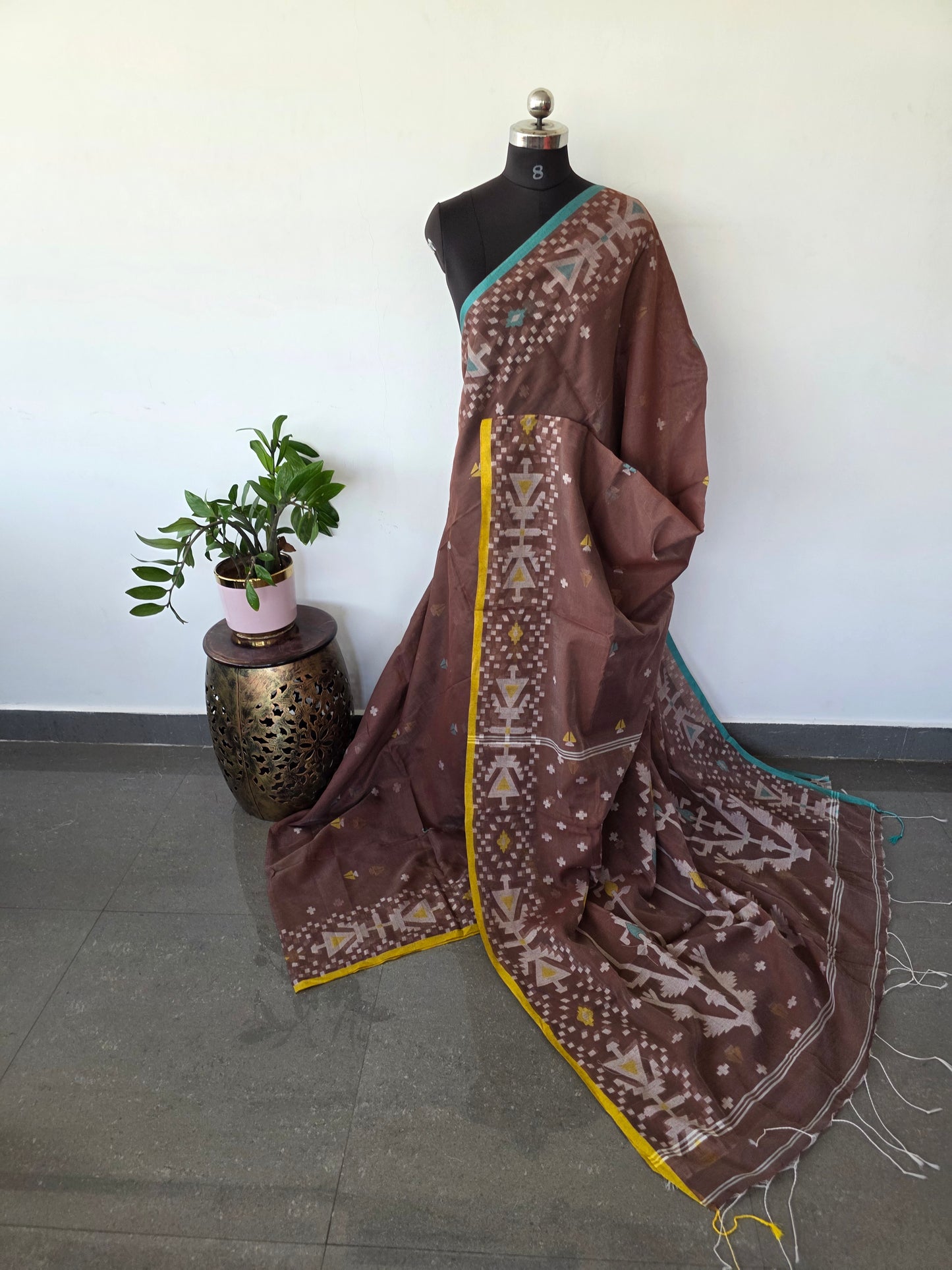 Silk cotton jamdhani saree  - BB464