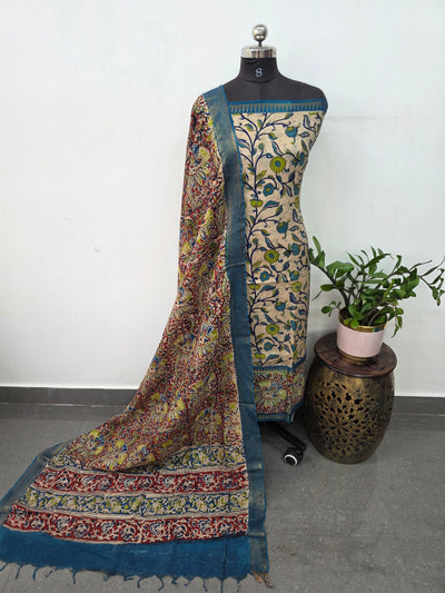 Mangalagiri kalamkari fusion gap border silk set-AK558
