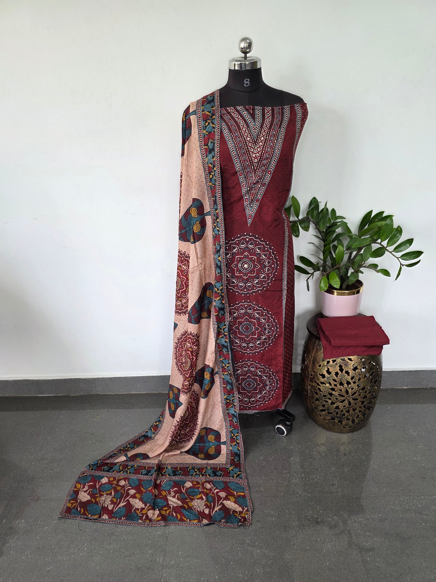 Ajrakh inspired Muslin silk set-VM46