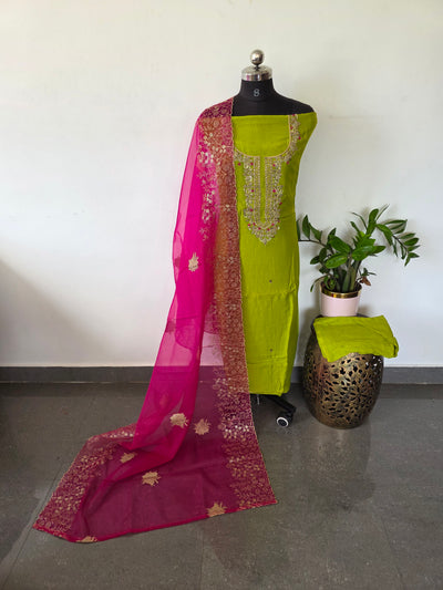 Tissue silk set with embroidery organza dupatta - JA800