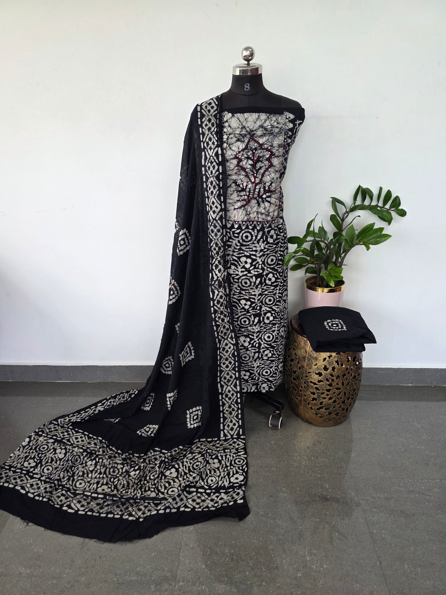 Batik pure cotton salwar set (black) - BA366