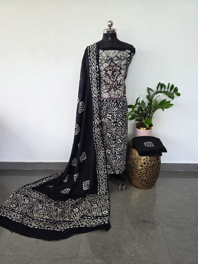 Batik pure cotton salwar set (black) - BA366