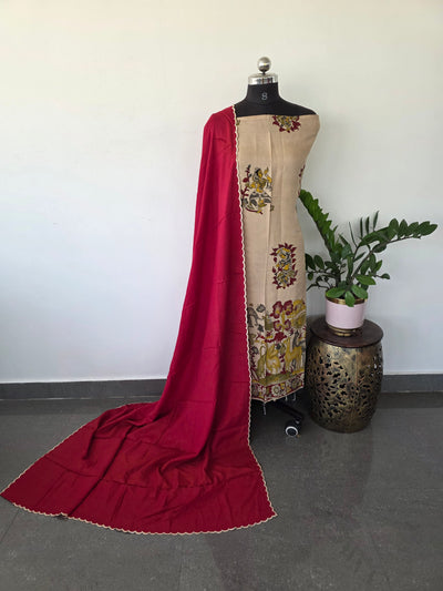 Penkalamkari inspired Chennuri kalamkari silk set - AK64