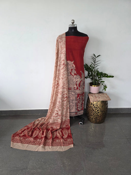 Kalahasthi pure kalamkari cotton set - AK1