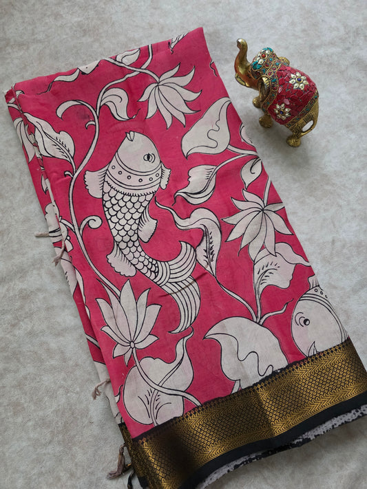 pure chennuri kalamkari silk saree with nizam border - KQ5