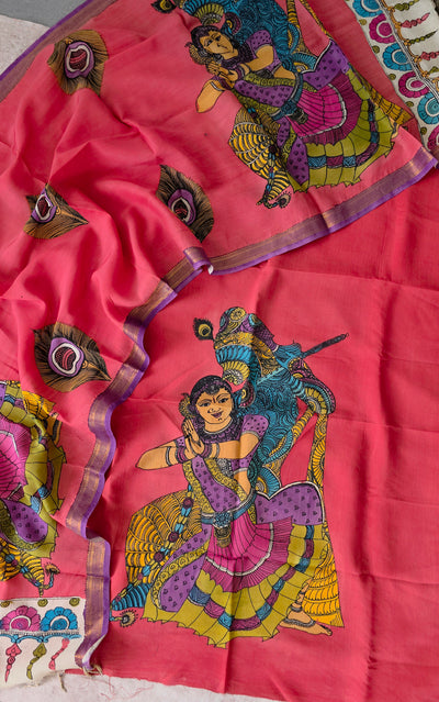 Handcrafted Kalahasthi Penkalamkari bangalore silk set - KH68
