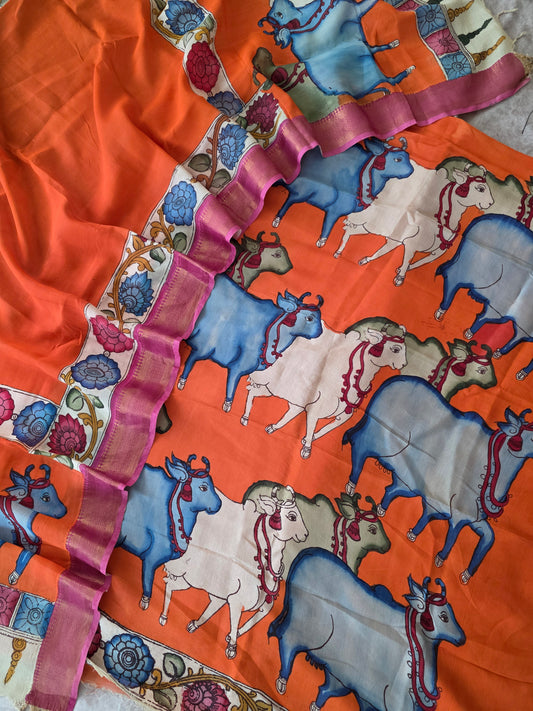 Handcrafted Kalahasthi Penkalamkari bangalore silk set- HP22